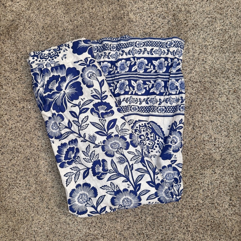 Rachel Zoe Linen Blend Wide Leg Flowy Floral Pants Blue & White Size S Beach - Picture 2 of 13